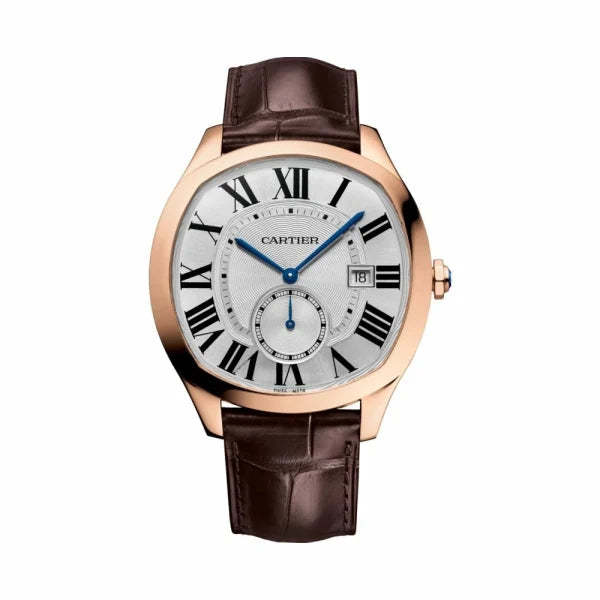 Cartier Drive Automatisch roségoldbraunes Lederband weißes Zifferblatt 41 mm