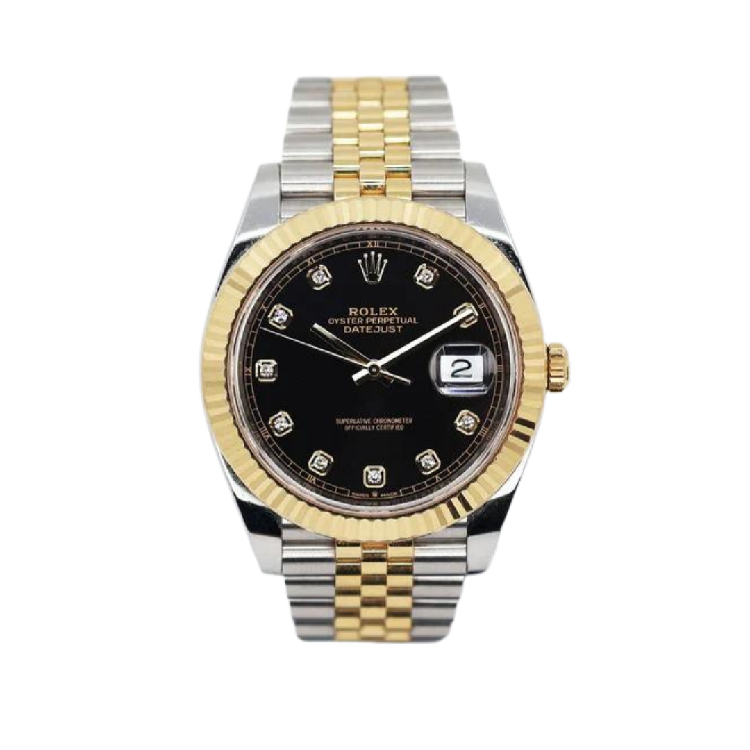 Rolex Date Just 2Tone Black Dial Diamond