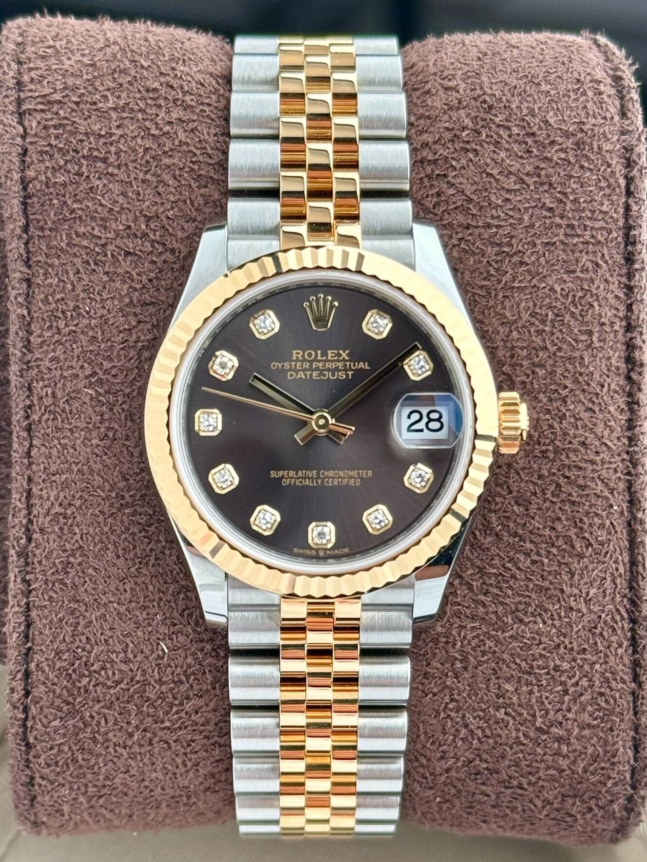 Rolex Datum nur 31 mm braunes Zifferblatt