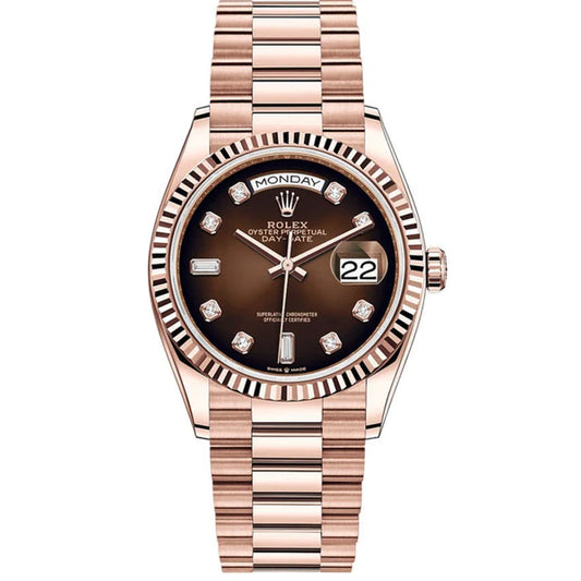 Rolex Day-Date 36mm Rose Gold Chocolate President Baguette Dial