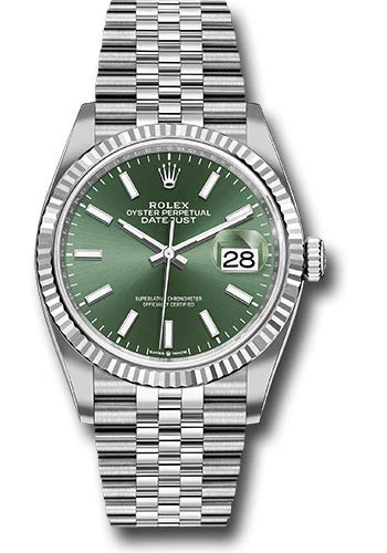 Rolex Datejust 36 mm Stahl und Weißgold mit mintgrünem Index Jubilee