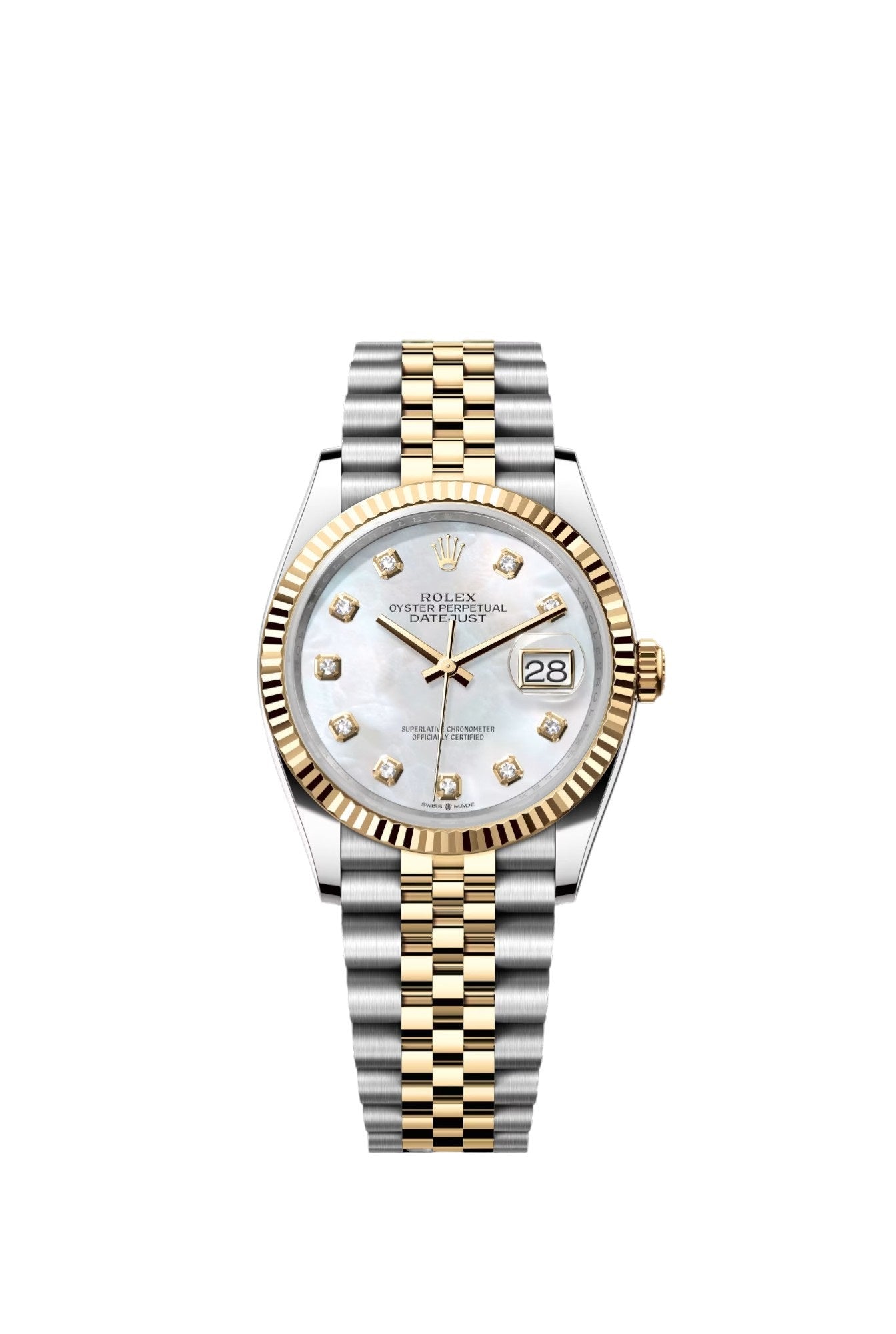 Rolex Datejust Two Tone Yellow Gold Mother Of Pearl White Diamonds Dial Jubilee