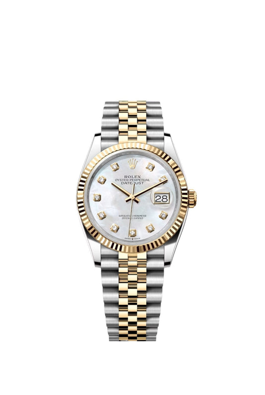 Rolex Datejust Two Tone Yellow Gold Mother Of Pearl White Diamonds Dial Jubilee