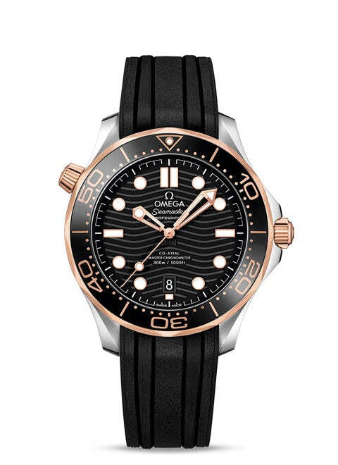 Ωmega Diver 300M CoAxial Master Two Tone Blacck Dial Rubber Strap 42mm