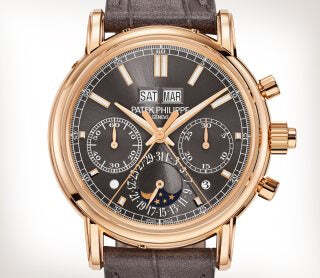 Patek Philippe Grand Compication Rose Gold Case Black Dial Leather Strap 40m